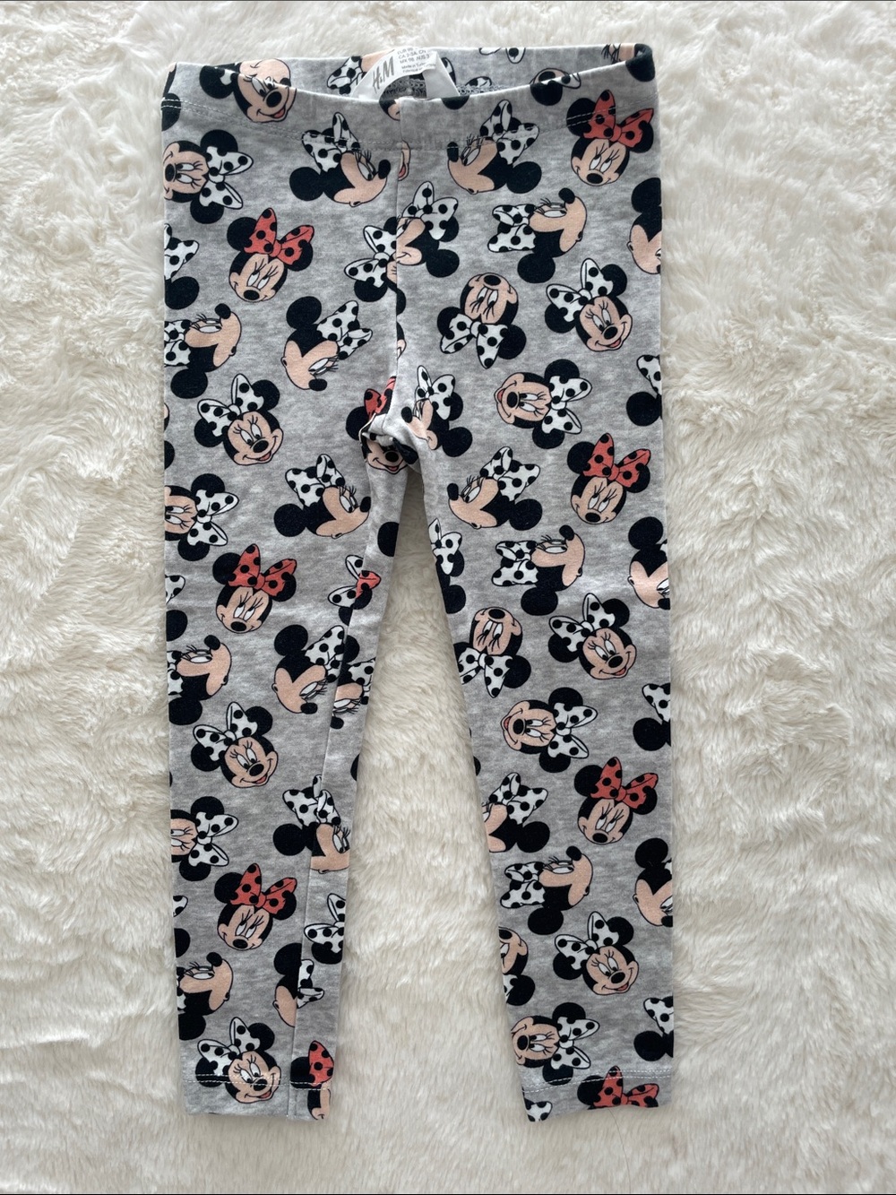SALE! NWOT H&M Gray Minnie Mouse Patterned Leggings with Pink Bows Size 2y-3y